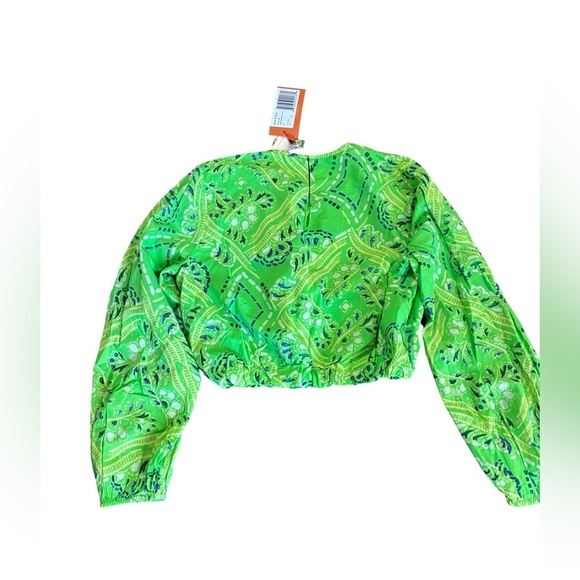 NWT RHODE Azure Top & Willow Skirt in Lime Diamond Stitch Puff Sleeve Paisley - Picture 13 of 15